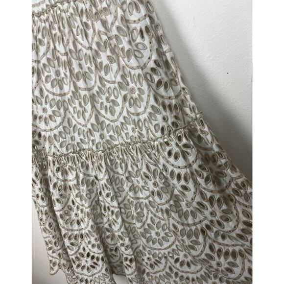 PINKO Size 6 White Tan Eyelet Embroidered Long Maxi Skirt Scalloped Hem - Picture 8 of 15